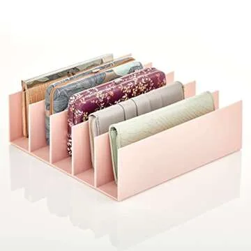 mDesign Plastic Purse Organizer for Bedroom Closet, Shelf Storage - Holds Woman's Purse, Hanging Bag, Zipper Handbag, Tote, Perfect for Space Saving, 5 Sections, Lumiere Collection - 2 Pack - Lt Pink