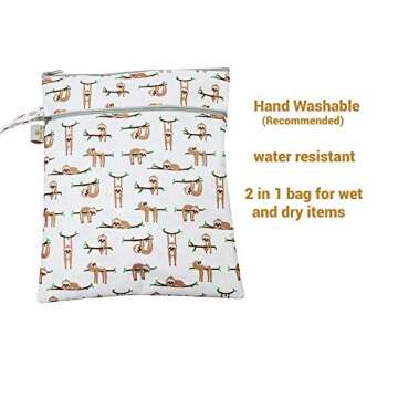 Sloth Wet/Dry Bag Large with Two Zippered Pockets for Cloth Diapers Baby Clothes Wet Swim Suits Soiled Baby Outfits or Gym Clothes
