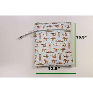 Sloth Wet/Dry Bag Large with Two Zippered Pockets for Cloth Diapers Baby Clothes Wet Swim Suits Soiled Baby Outfits or Gym Clothes