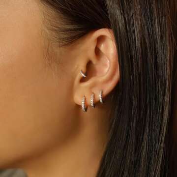 Gokeey Small Huggie Hoop Earrings for Women, Hypoallergenic Lightweight Hoop Earrings for Women, Cute Tiny Cartilage Earrings Earrings Sets for Women 6mm/8mm/10mm/12mm