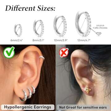 Gokeey Small Huggie Hoop Earrings for Women, Hypoallergenic Lightweight Hoop Earrings for Women, Cute Tiny Cartilage Earrings Earrings Sets for Women 6mm/8mm/10mm/12mm
