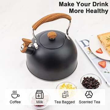 Whistling Tea Kettles with Wood Grain adjustment Nylon Handle, 2.3 Quart Capacity with Capsule Base ...
