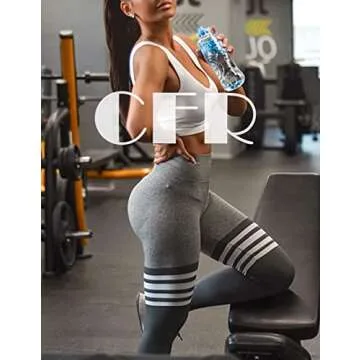 CFR Womens Gym Sport Workout Leggings for Women Seamless Yoga Pants High Waist Scrunch Butt Lifting Tummy Control #4 Booty Smile Contours Stripe Grey,S