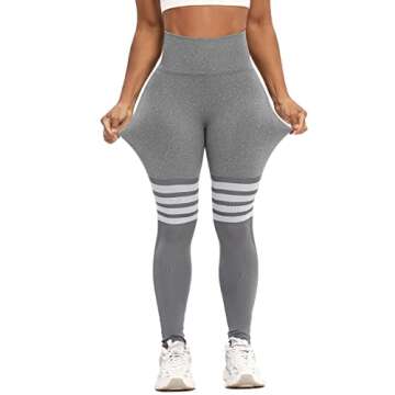 CFR Womens Gym Sport Workout Leggings for Women Seamless Yoga Pants High Waist Scrunch Butt Lifting Tummy Control #4 Booty Smile Contours Stripe Grey,S