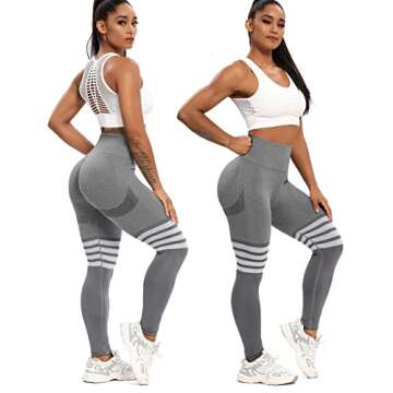 CFR Womens Gym Sport Workout Leggings for Women Seamless Yoga Pants High Waist Scrunch Butt Lifting Tummy Control #4 Booty Smile Contours Stripe Grey,S