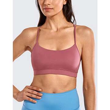 CRZ YOGA Women's Low Impact Strappy Padded Sports Bra for Women Y Racer Back Spaghetti Straps Yoga Bra Tops Misty Merlot Medium