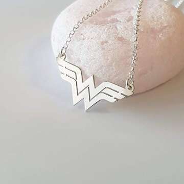 Delicate Wonder W Handmade Necklace Sterling Silver - Super Hero Symbol - Gift For Women, Mom