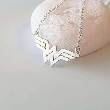 Delicate Wonder W Handmade Necklace Sterling Silver - Super Hero Symbol - Gift For Women, Mom