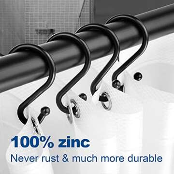 TOPROD Shower Curtain Hooks Rings, Stainless Steel S Shaped Shower Hooks Rust Proof, Metal Shower Cu...