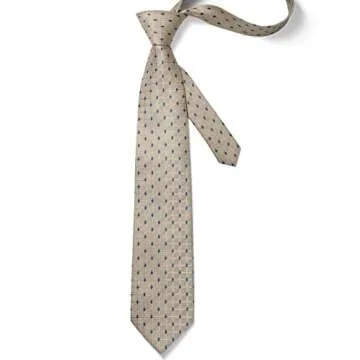 HISDERN Beige Checkered Tie with Pocket Square for Men