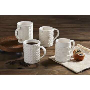 Mud Pie 16 oz Woven Ceramic Mug - Elegant Drinkware in White