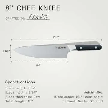 Made In Cookware - 8" Chef Knife - Crafted in France - Full Tang With Truffle Black Handle