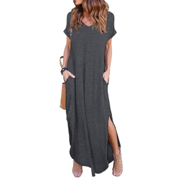 HUSKARY Women's Summer Maxi Dress with Pockets and Split