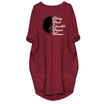 WbJetr Women's Pocket Dress Black Woman Afro Brave Blessed Tunic Tops