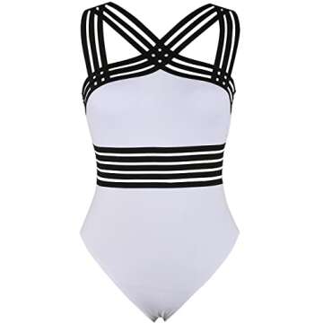 Mycoco Women's One Piece Swimsuit Crosscriss High Neck Bathing Suits Slim Swimwear White S/4-6