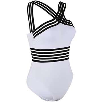 Mycoco Women's One Piece Swimsuit Crosscriss High Neck Bathing Suits Slim Swimwear White S/4-6