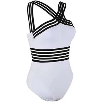 Mycoco Women's One Piece Swimsuit Crosscriss High Neck Bathing Suits Slim Swimwear White S/4-6