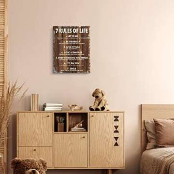 Motivational Quotes Wall Decor 7 Rules of Life Inspirational Motto Canvas Print Wall Art Framed (12x15 inch, Brown)