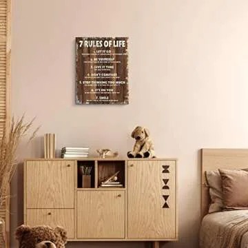 Motivational Quotes Wall Decor 7 Rules of Life Inspirational Motto Canvas Print Wall Art Framed (12x15 inch, Brown)