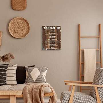 Motivational Quotes Wall Decor 7 Rules of Life Inspirational Motto Canvas Print Wall Art Framed (12x15 inch, Brown)