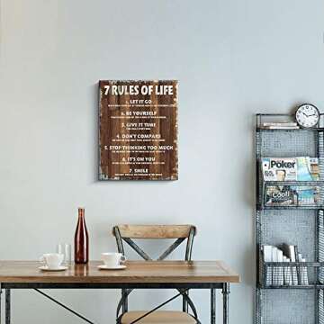 Motivational Quotes Wall Decor 7 Rules of Life Inspirational Motto Canvas Print Wall Art Framed (12x15 inch, Brown)