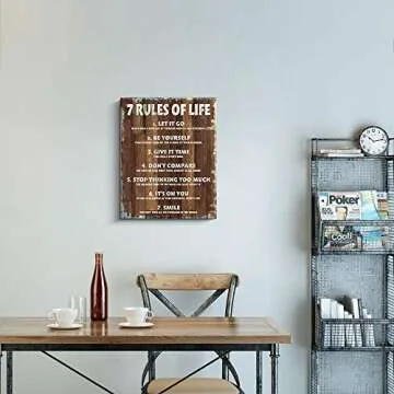 Motivational Quotes Wall Decor 7 Rules of Life Inspirational Motto Canvas Print Wall Art Framed (12x15 inch, Brown)