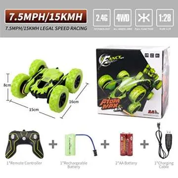 Sugoiti Remote Control Car, Green RC Stunt Car for Kids 4WD Off Road Rechargeable 2.4GHz Double Sided Rotating 360° Flips Vehicles Gift for Boys & Girls Christmas New Year