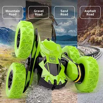 Sugoiti Remote Control Car, Green RC Stunt Car for Kids 4WD Off Road Rechargeable 2.4GHz Double Sided Rotating 360° Flips Vehicles Gift for Boys & Girls Christmas New Year