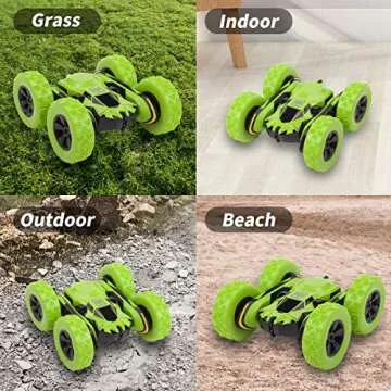 Sugoiti Remote Control Car, Green RC Stunt Car for Kids 4WD Off Road Rechargeable 2.4GHz Double Sided Rotating 360° Flips Vehicles Gift for Boys & Girls Christmas New Year
