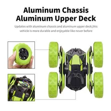 Sugoiti Remote Control Car, Green RC Stunt Car for Kids 4WD Off Road Rechargeable 2.4GHz Double Sided Rotating 360° Flips Vehicles Gift for Boys & Girls Christmas New Year