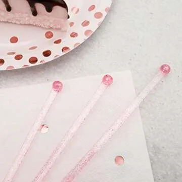 hapray 50-PCS Pink Glitter Plastic Swizzle Sticks, Crystal Cake Pops, Cocktail Coffee Drink Stirrers, Lolipop Stick, for Valentines Day Christmas Party, 7.24 Inch