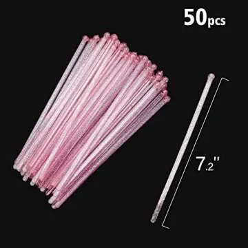 hapray 50-PCS Pink Glitter Plastic Swizzle Sticks, Crystal Cake Pops, Cocktail Coffee Drink Stirrers, Lolipop Stick, for Valentines Day Christmas Party, 7.24 Inch