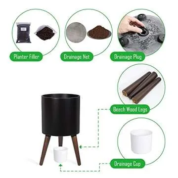 D'vine Dev 10 Inch Mid-Century Planter Pot with Stand