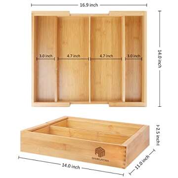 BAMBUROBA Expandable Bamboo Drawer Organizer for Utensils