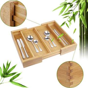 BAMBUROBA Expandable Bamboo Drawer Organizer for Utensils