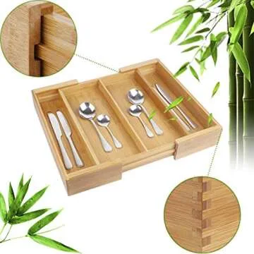 BAMBUROBA Expandable Bamboo Drawer Organizer for Utensils