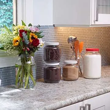 2 Pack - 1 Gallon Glass Jar w/Plastic Airtight Lid, Muslin Cloth, Rubber Band - Made in USA, Wide Mouth Easy to Clean - Kombucha, Kefir, Canning, Sun Tea, Fermentation, Food Storage