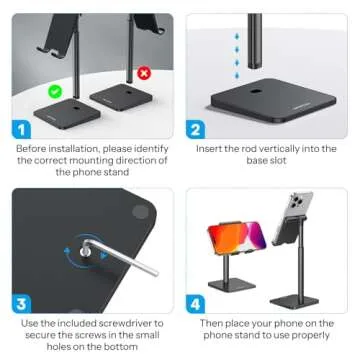 OMOTON Cell Phone Stand, Adjustable Angle Height Desk Phone Dock Holder for iPhone SE 2/11 / 11 Pro/XS Max/XR, Samsung Galaxy S20 / S10 / S9 / S8 and Other Phones (3.5-7.0-Inch)