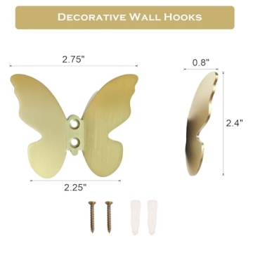 Modern Gold Brass Butterfly Wall Hooks for Stylish Decor