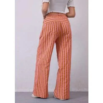 MISSACTIVER Women Drawstring Striped Pants Loose Wide Leg Trousers Casual Low Waist Pants Comfy Lounge Pants with Pockets Red