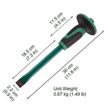 Mason Chisel With Hand Guard, 12 inches (30 cm) Heavy Duty Flat End Rock Concrete Mortar Stone Chise...