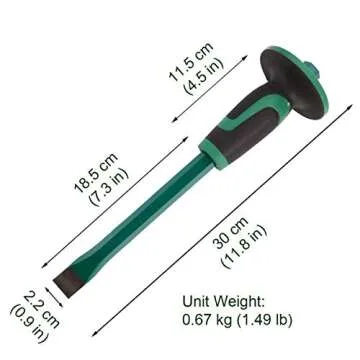 Mason Chisel With Hand Guard, 12 inches (30 cm) Heavy Duty Flat End Rock Concrete Mortar Stone Chise...