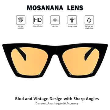 mosanana Cat Eye Sunglasses for Women Trendy Square Cateye Black Retro Cool Vintage Fashion 90s Cute Funky Aesthetic Ladies Small Face Dark Chunky Unique Baddie Stylish Indie Frame Orange Yellow Lens