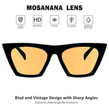 mosanana Cat Eye Sunglasses for Women Trendy Square Cateye Black Retro Cool Vintage Fashion 90s Cute Funky Aesthetic Ladies Small Face Dark Chunky Unique Baddie Stylish Indie Frame Orange Yellow Lens