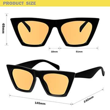 mosanana Cat Eye Sunglasses for Women Trendy Square Cateye Black Retro Cool Vintage Fashion 90s Cute Funky Aesthetic Ladies Small Face Dark Chunky Unique Baddie Stylish Indie Frame Orange Yellow Lens