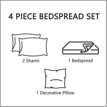 CHIXIN Bedspread Coverlet Set Queen Size - Lightweight Bedding Cover - Beautiful Stitching - 4 Piece Reversible Bedspread - Gorgeous Damask Paisley Pattern (Queen, Seaglass)