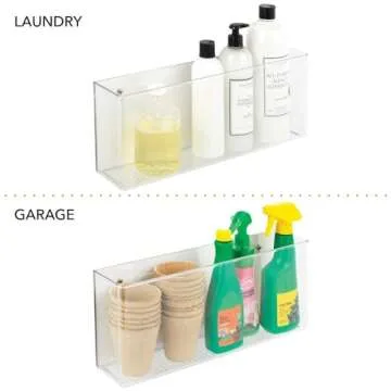 mDesign Plastic Adhesive Mount Storage Organizer Container for Kitchen or Pantry Wall Organization - Space Saving Holder for Sandwich Bags, Foil - 16" Wide - Ligne Collection - Clear