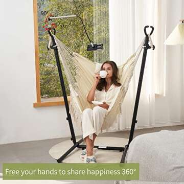 Hammock with Stand Phone Holder Included Double Hanging Chair Macrame Boho Handmade Adjustable Swing...