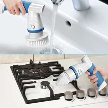 Electric Spin Scrubber, IEZFIX Electric Cleaning Brush Bathroom Shower Scrubbing Cleaner Brush Power Scrubber Cordless with 4 Replaceable Brush Heads for Bathtub, Tile, Floor, Toilet, Kitchen - Blue