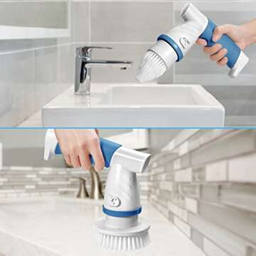 Electric Spin Scrubber, IEZFIX Electric Cleaning Brush Bathroom Shower Scrubbing Cleaner Brush Power Scrubber Cordless with 4 Replaceable Brush Heads for Bathtub, Tile, Floor, Toilet, Kitchen - Blue